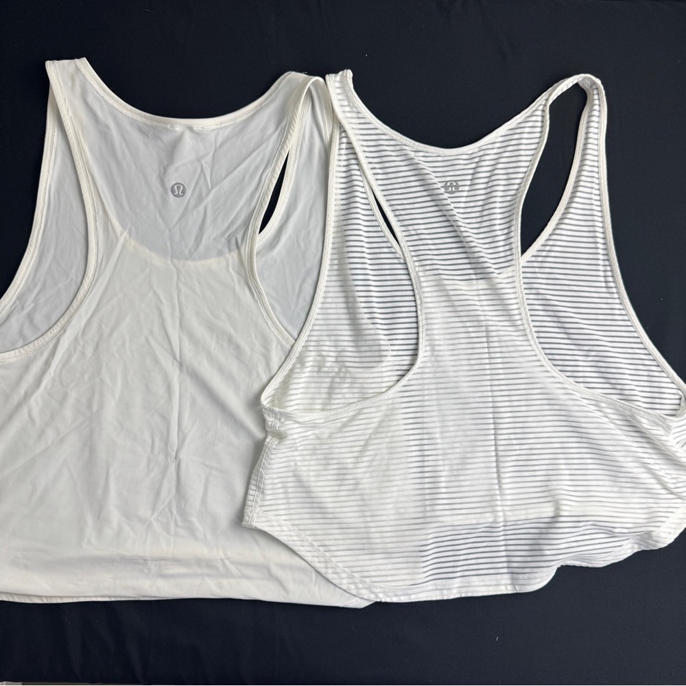 Lululemon Athletica Set of 2 Shirts Sz 2 White and Striped Racerback Tank Tops